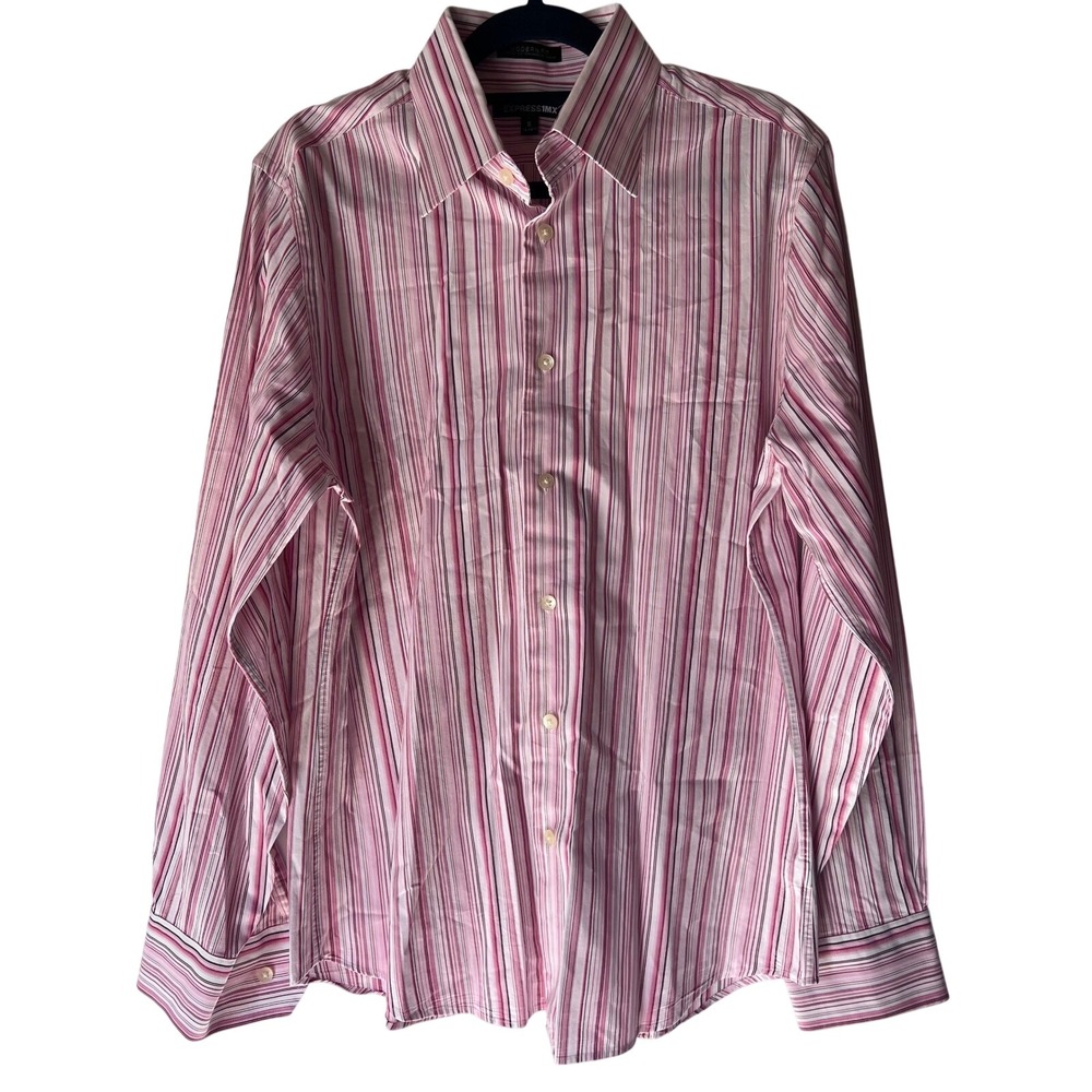 Express 1MX‎ Mens Small Dress Shirt Modern Fit Stretch Pink Striped Button Up